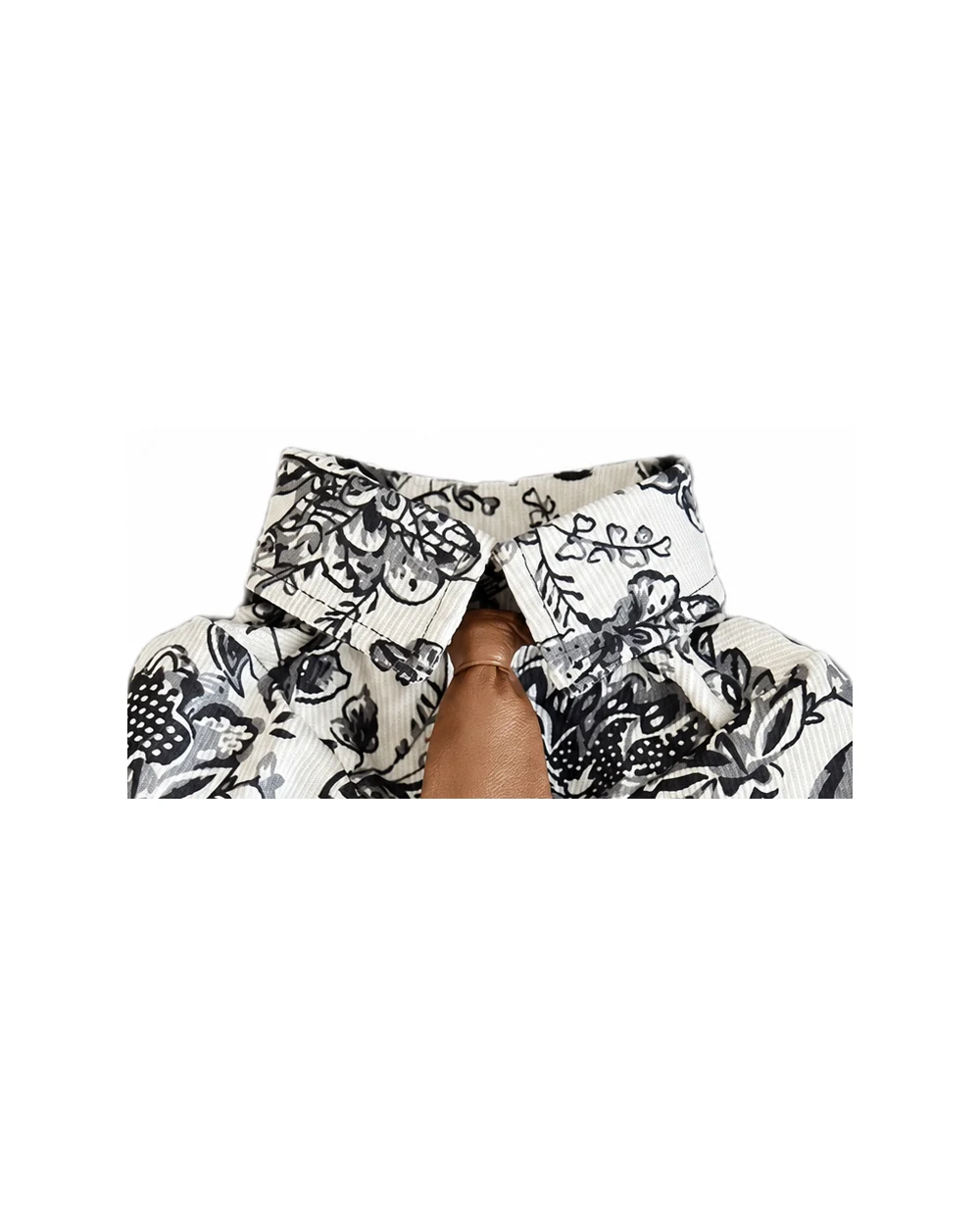 Tailored collar and tie detail for Vintage Floral Dog Shirt